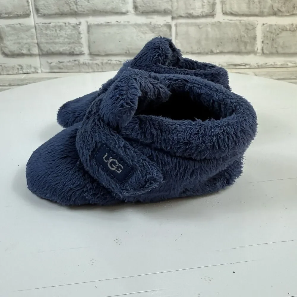 UGG Bixbee Baby Booties Blue Furry Fleece Slippers Shoes Size 4/5